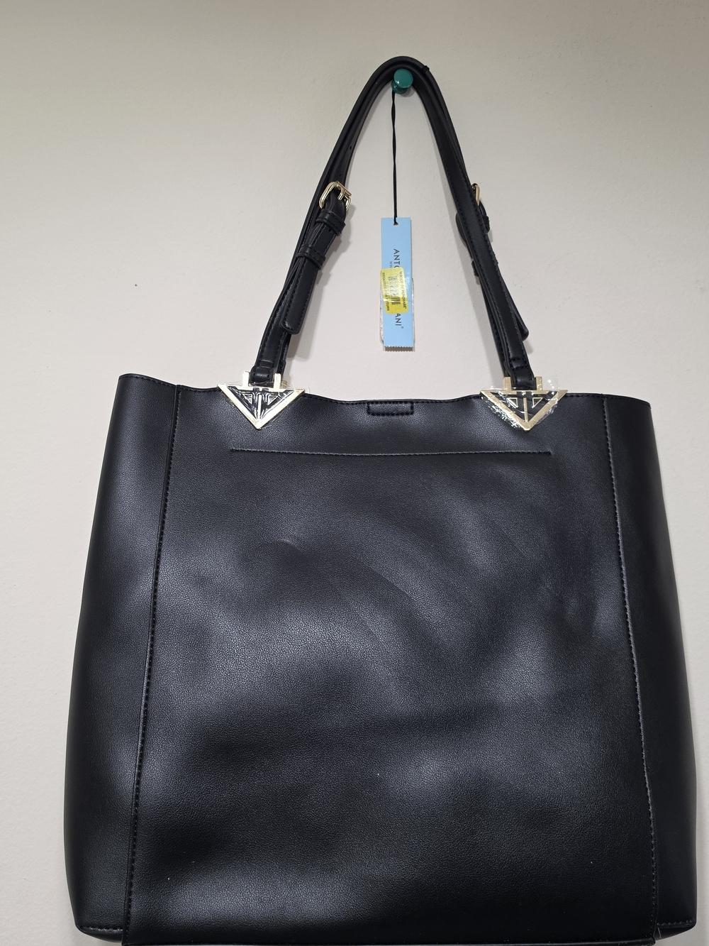 Antonio Melani -Classic Black Leather Tote Bag - Elegant Everyday Carry